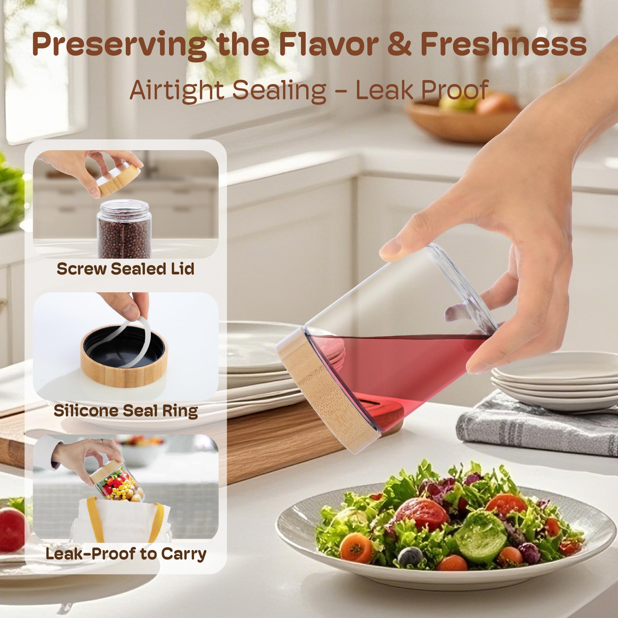 HomArtist bamboo lid glass jar, dishwasher-safe top rack for easy cleaning.