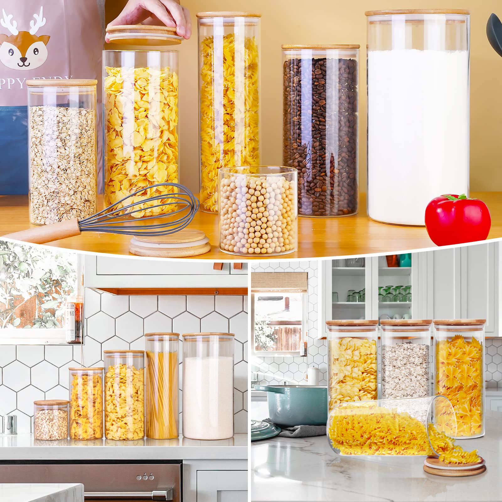HomArtist boho kitchen decor glass jars on counter