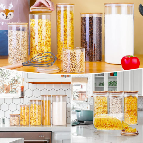 HomArtist boho kitchen decor glass jars on counter