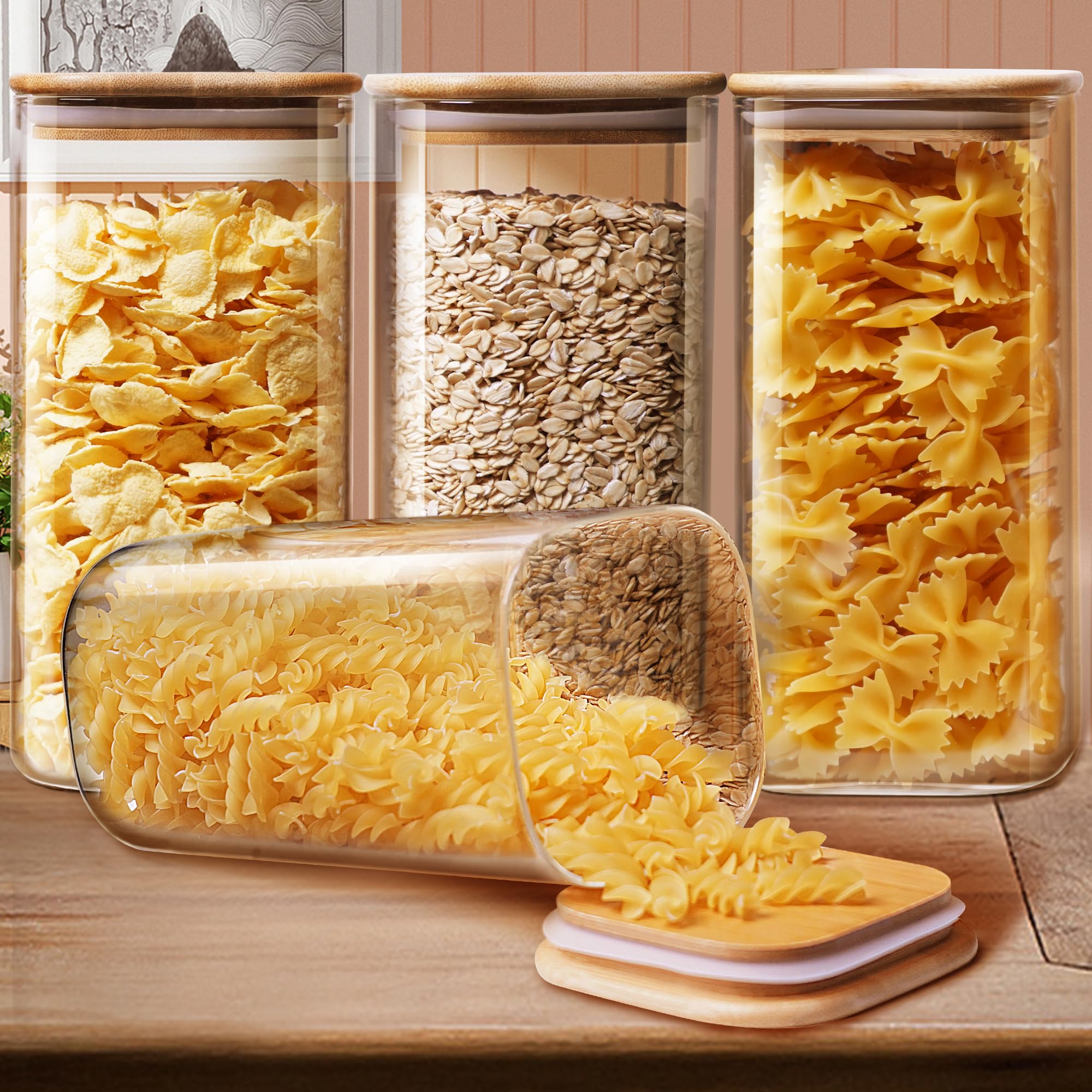 HomArtist Boho-decor glass jars add warm style to kitchen counters.
