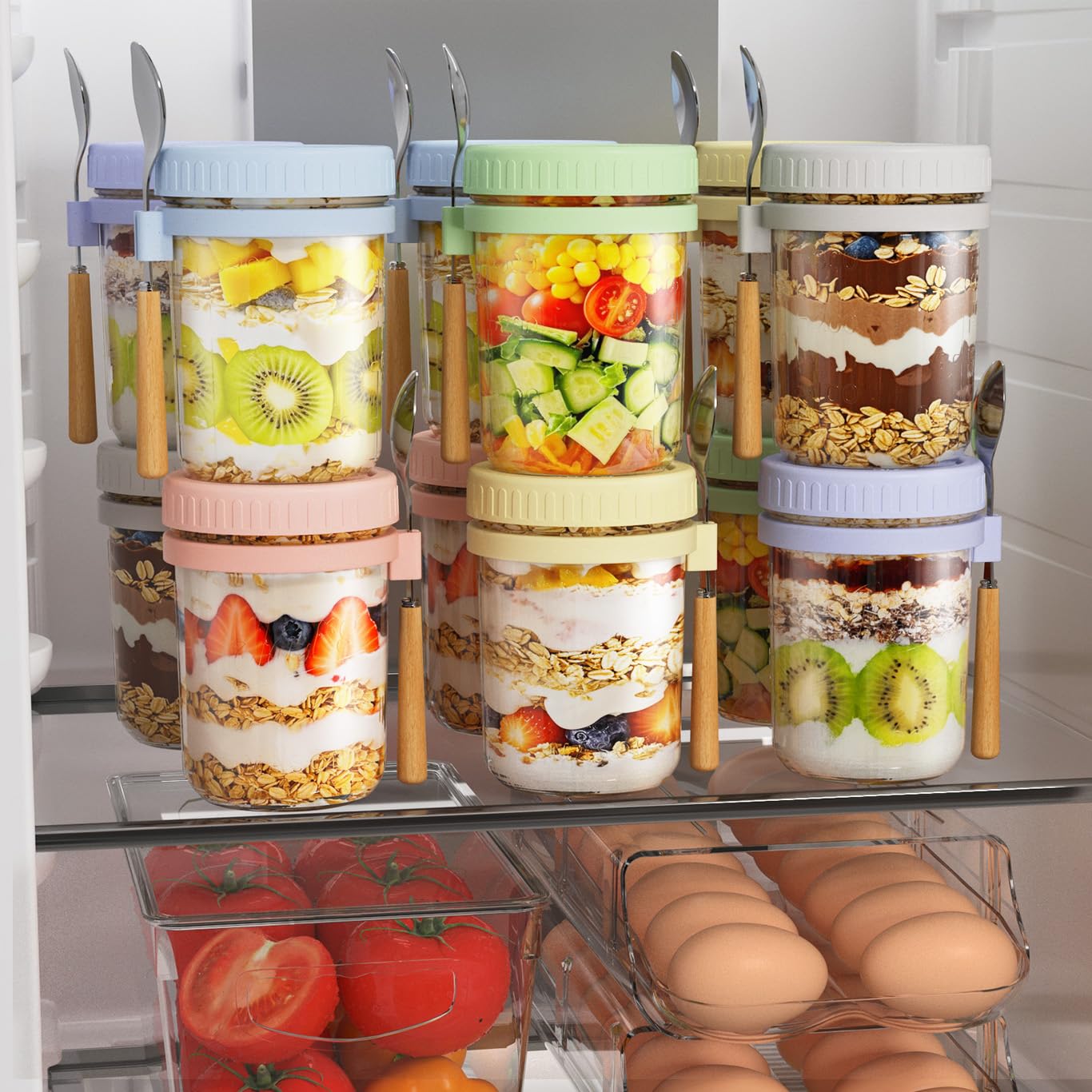 HomArtist clear glass shows layered fruits and oats for meal prep.