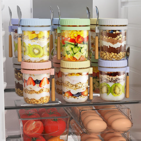 HomArtist clear glass shows layered fruits and oats for meal prep.