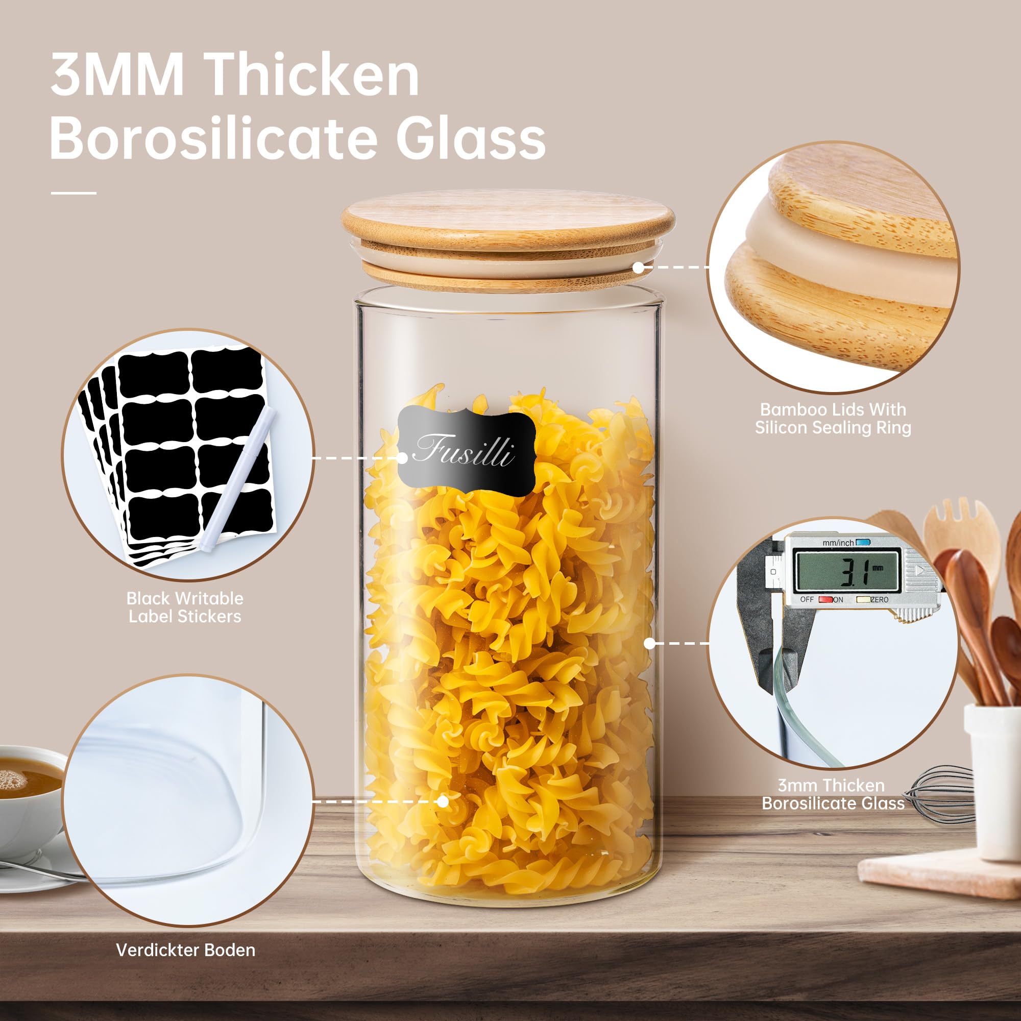 HomArtist dishwasher-safe and fridge-safe glass jar for versatile kitchen storage