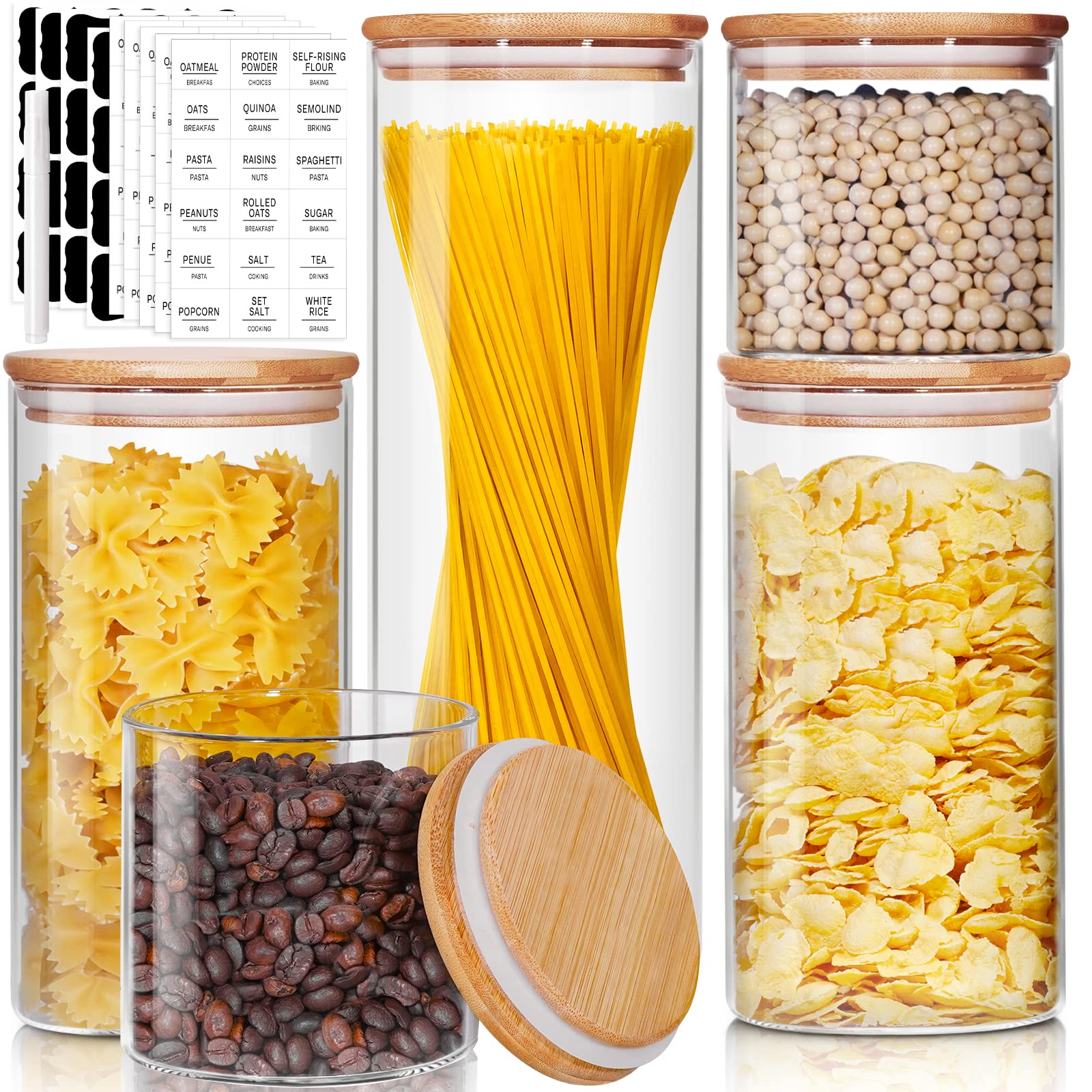 HomArtist glass jar set in 79oz, 53oz, and 27oz sizes for organized pantry storage.
