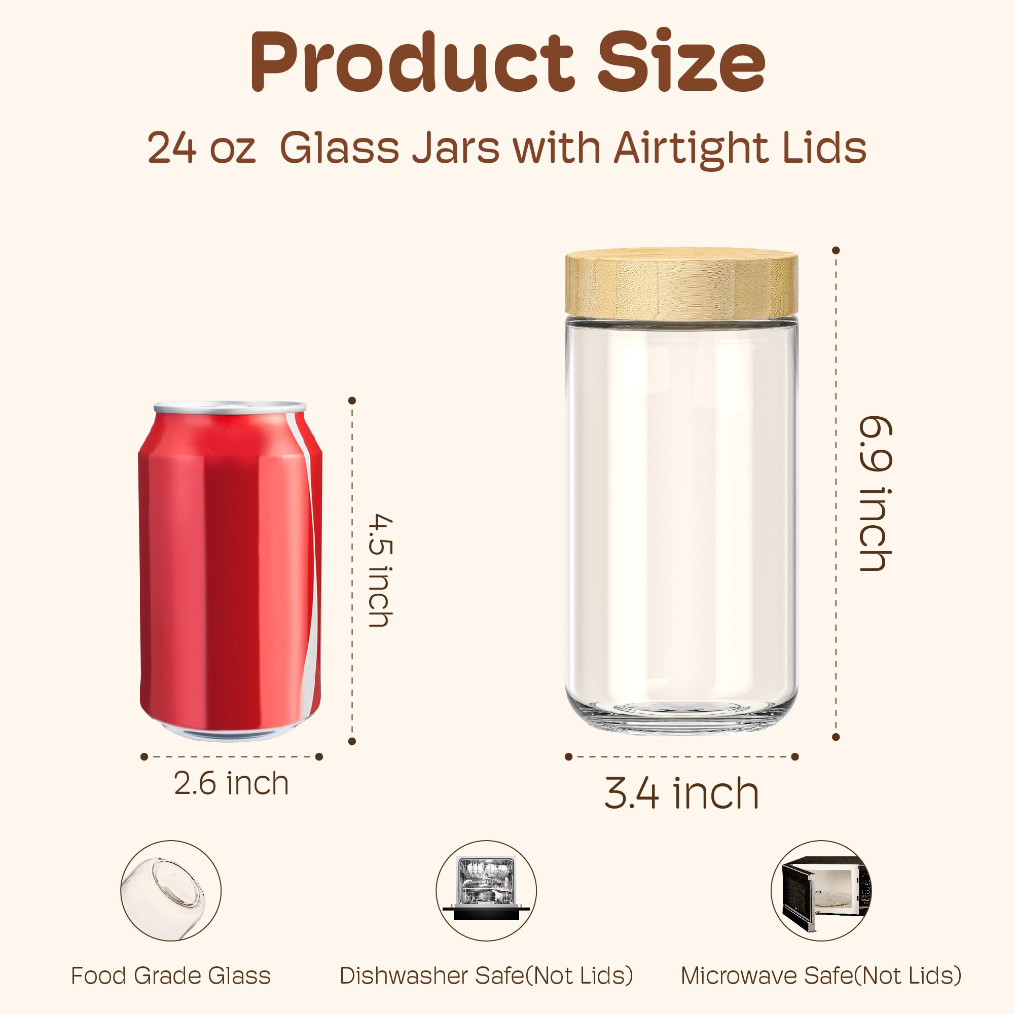 HomArtist glass jar with wide mouth and 3-4 inch opening for easy filling and cleaning.