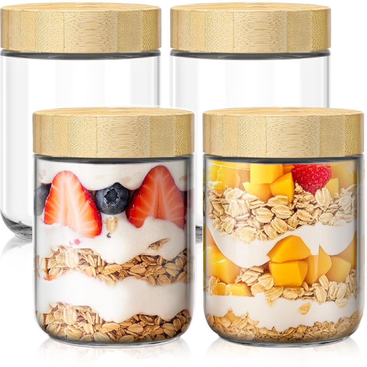 HomArtist 16oz overnight oats jar with bamboo lid, ideal for on-the-go meals.