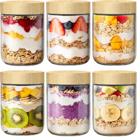 HomArtist overnight oats jar with bamboo lid for easy meal prep and freshness.