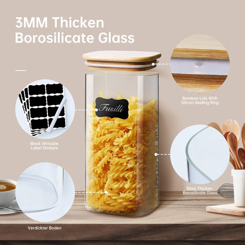HomArtist 27oz square jar with bamboo lid for snacks and spices