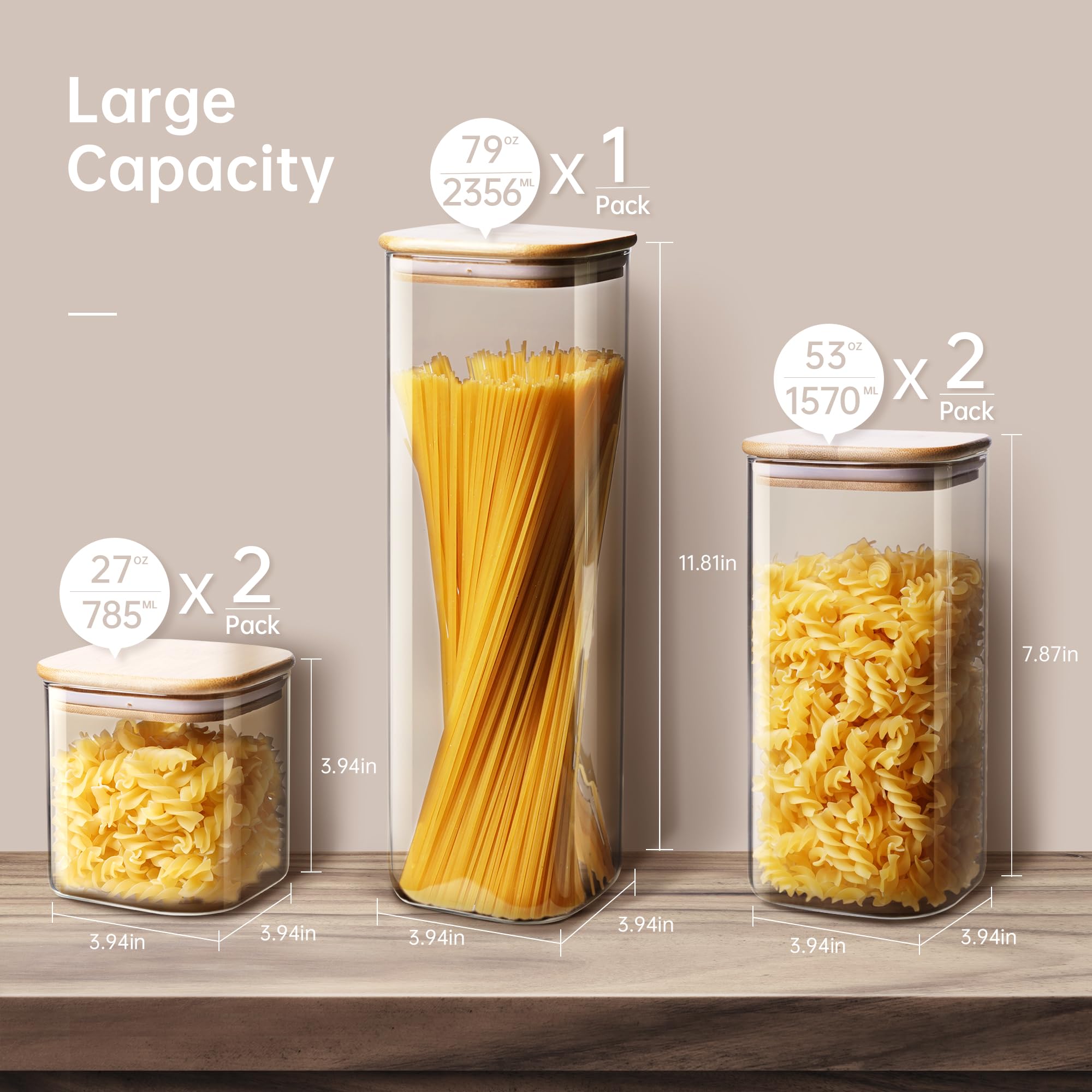 HomArtist 53oz square jar with bamboo lid for dry ingredients