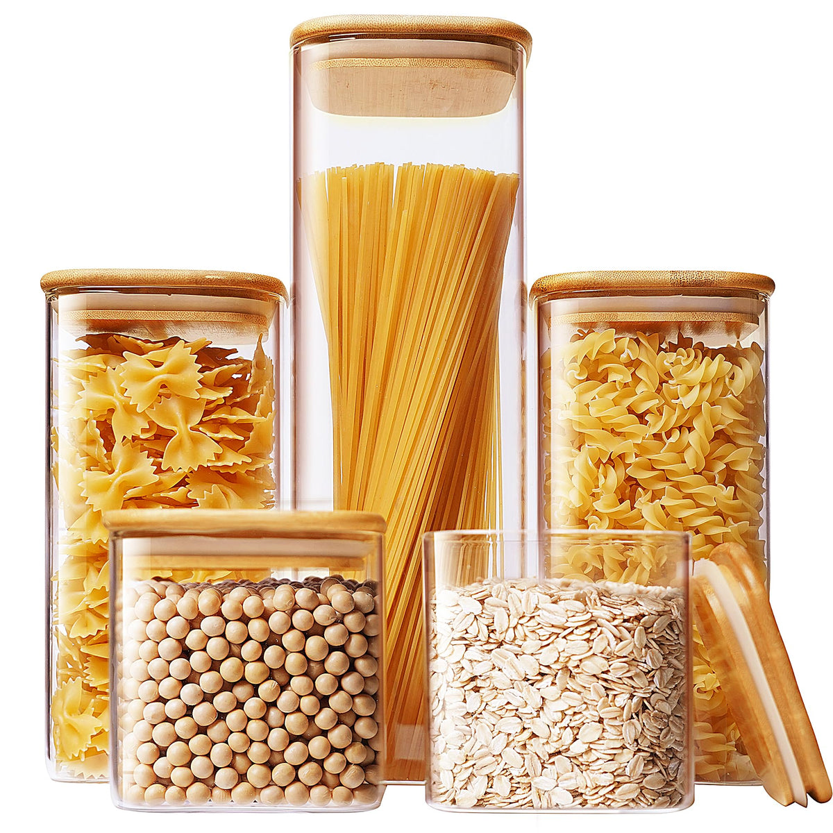 HomArtist square glass jar with bamboo lid in 79oz for organized pantry storage