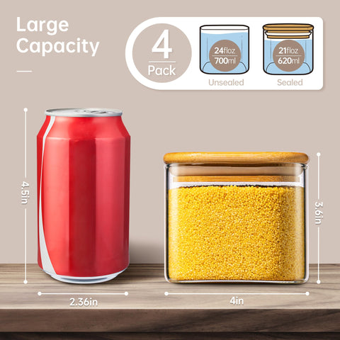 HomArtist square glass jar wide mouth for easy filling and refilling ingredients.