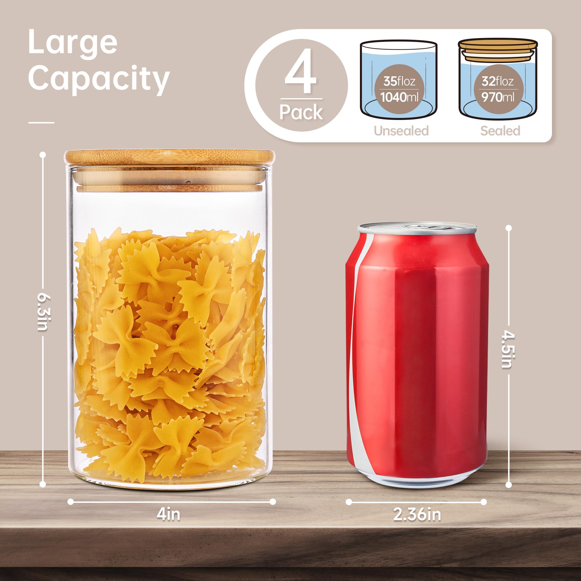 Wide-mouth glass jars from HomArtist allow easy filling and retrieval