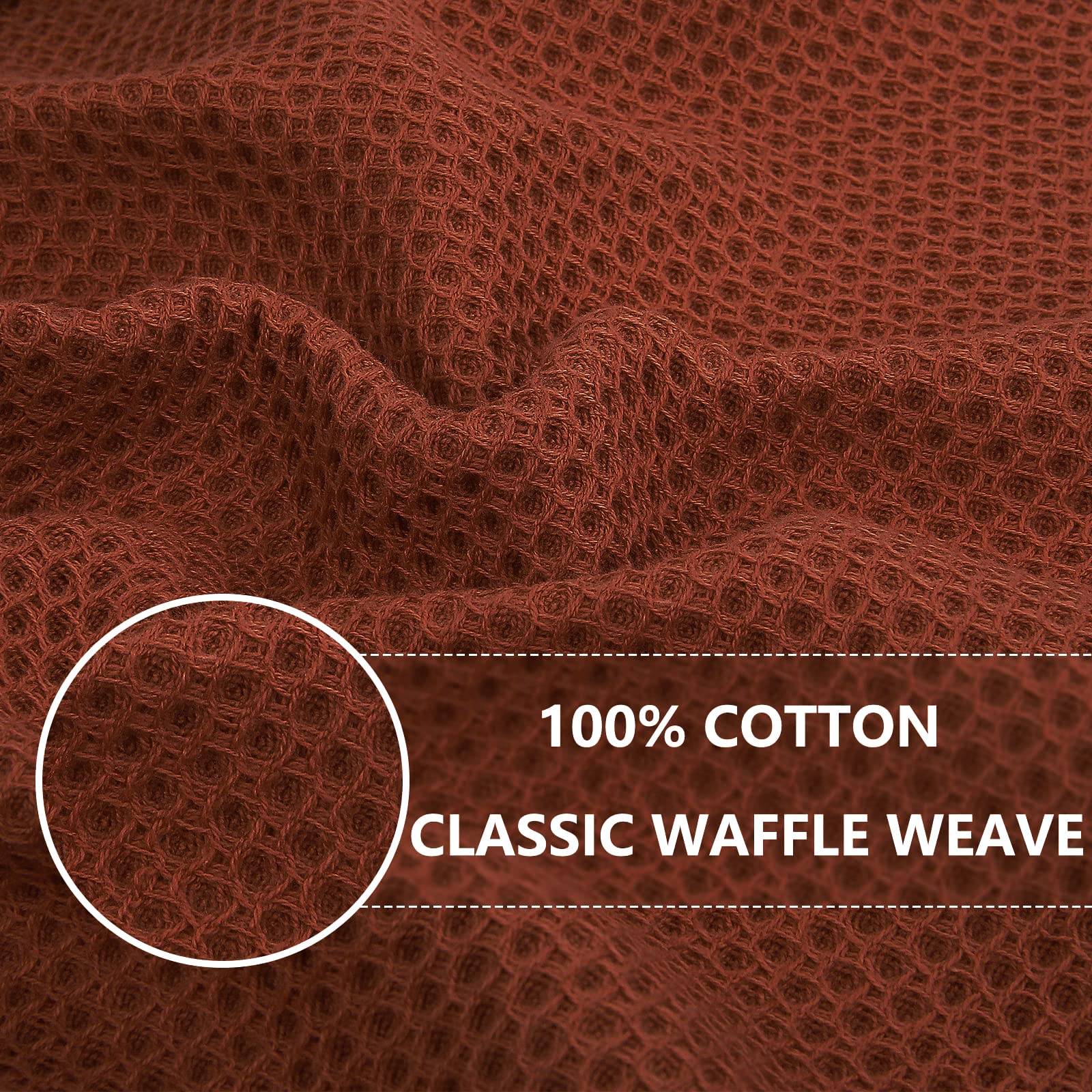 Homaxy 100% cotton waffle towels four-pack folded on countertop for easy use
