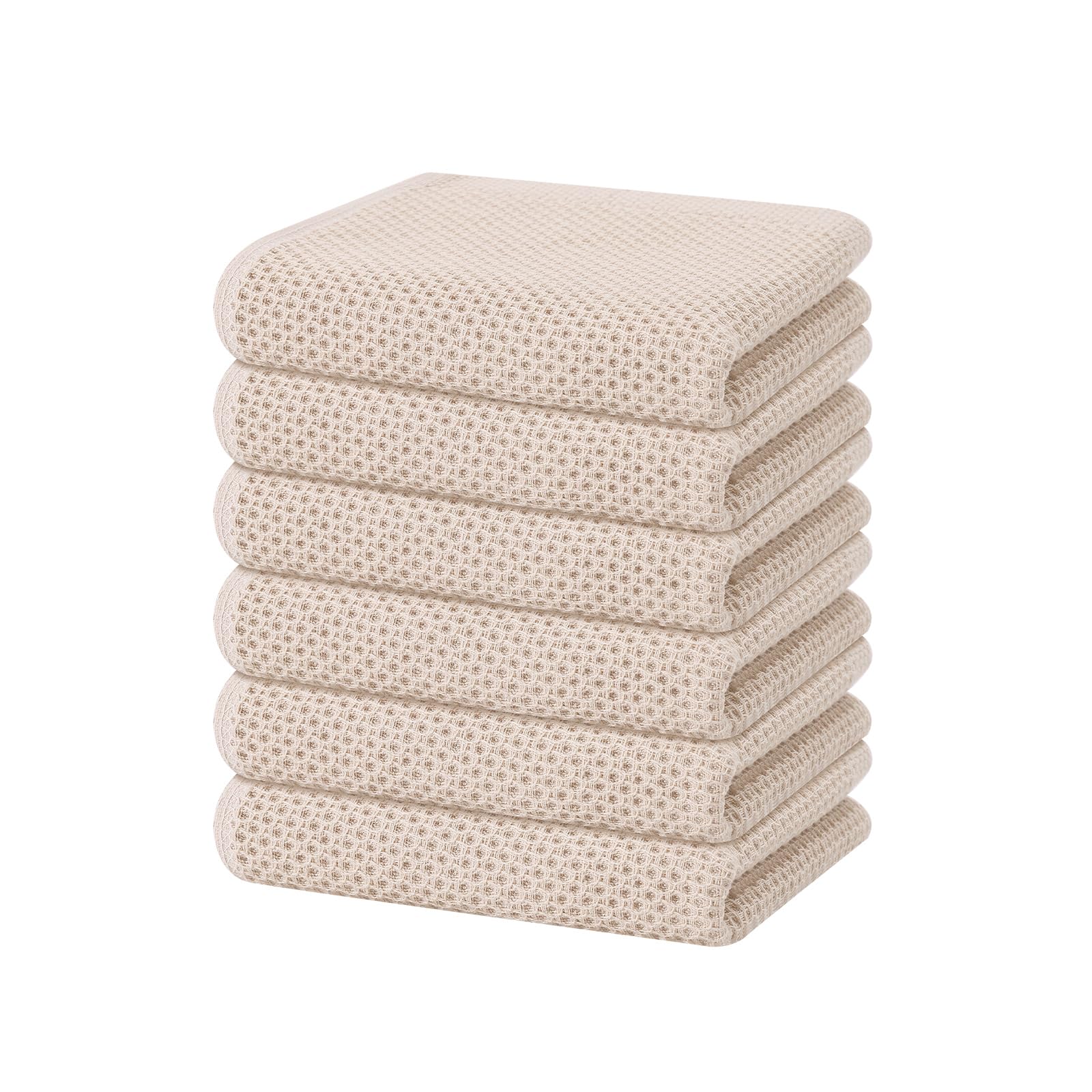 Homaxy 100% cotton waffle towels beige, 13x28 inches, six-pack, soft and durable.