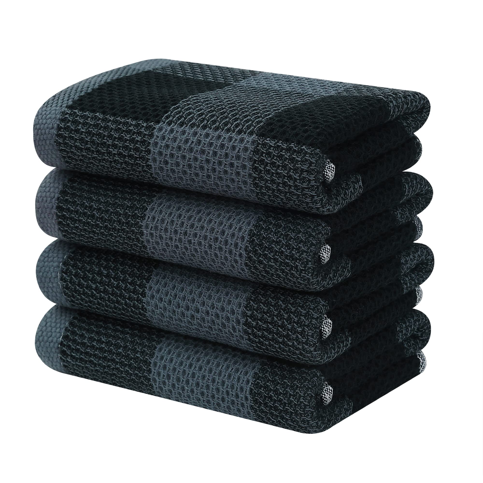 Homaxy 100% cotton waffle towel, black and grey folded for quick absorbency.