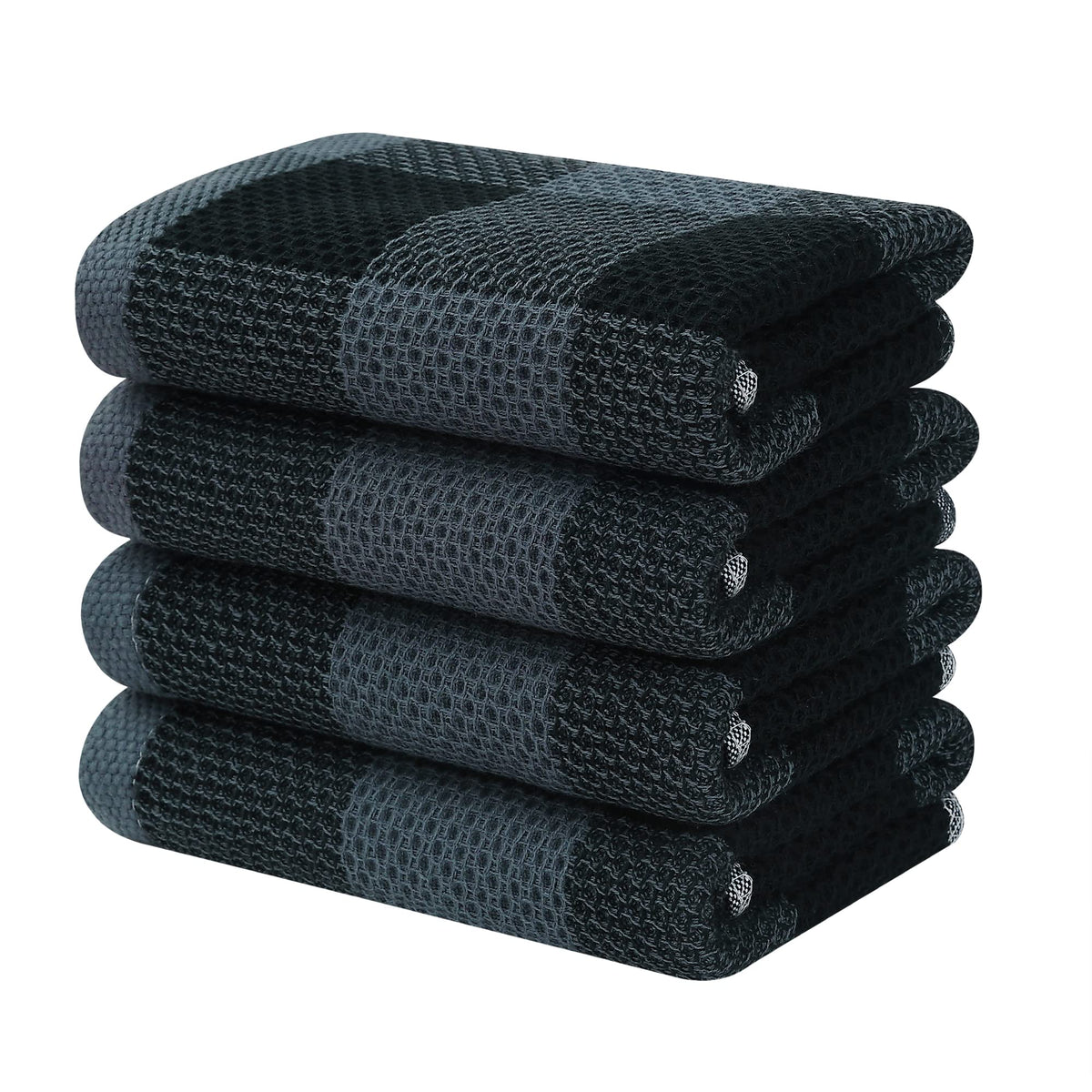 Homaxy 100% cotton waffle towel, black and grey folded for quick absorbency.