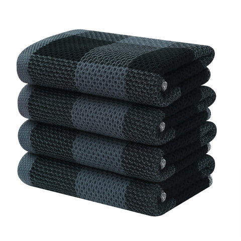 Homaxy 100% cotton waffle towel, black and grey folded for quick absorbency.