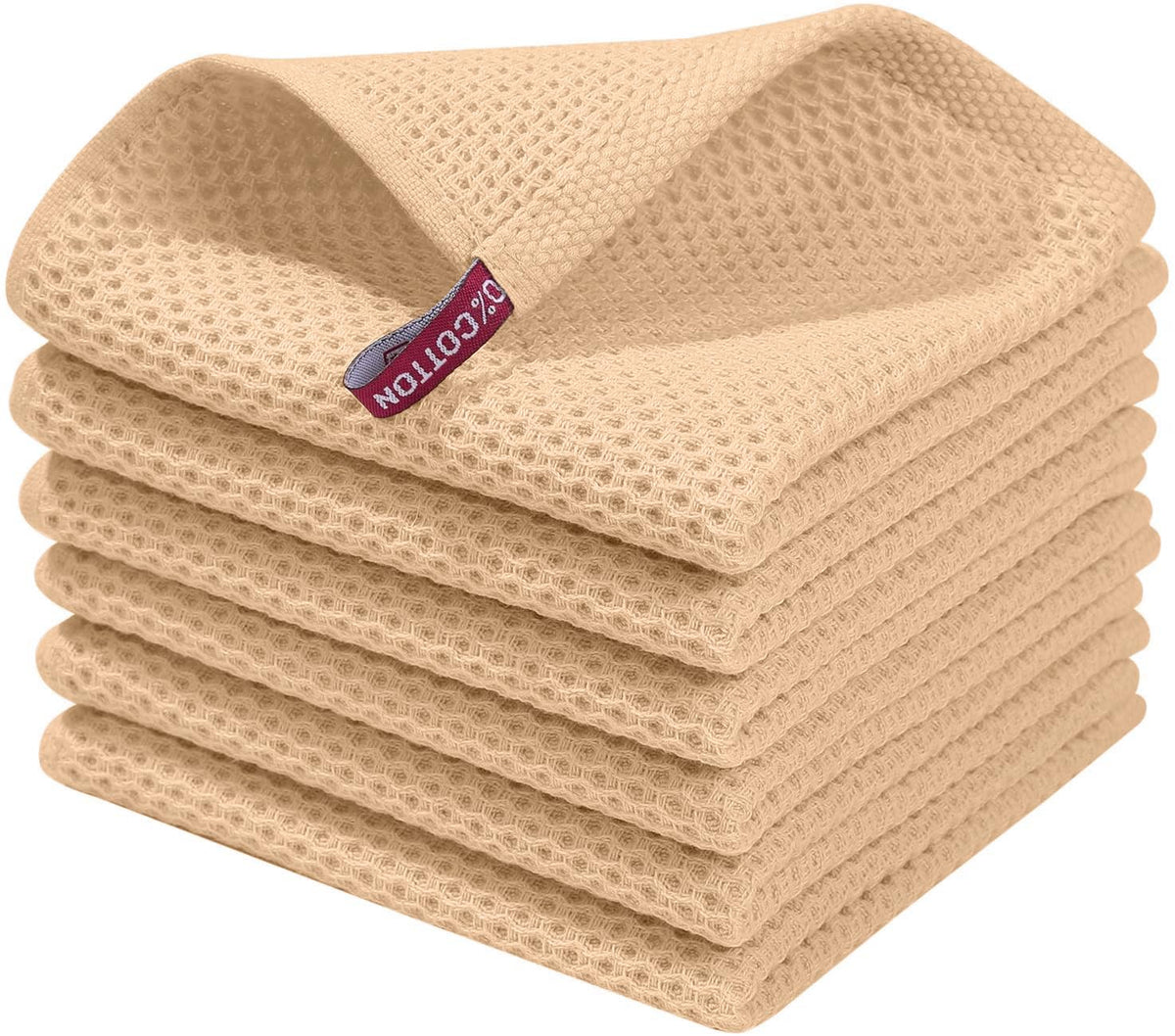 Homaxy apricot waffle dishcloths in a six pack, soft and highly absorbent for daily kitchen tasks