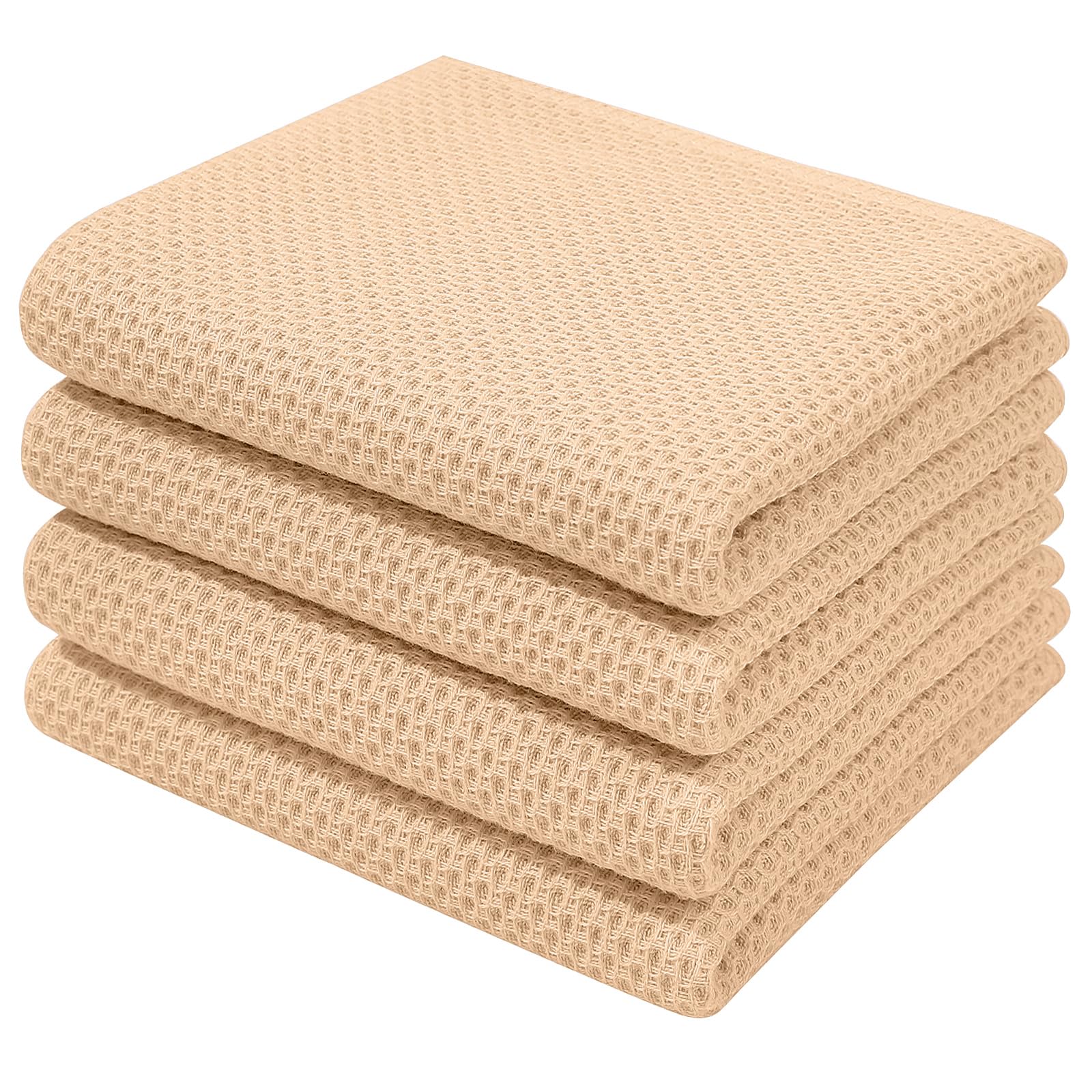 Homaxy apricot waffle towel folded, ultra soft and absorbent for everyday kitchen drying