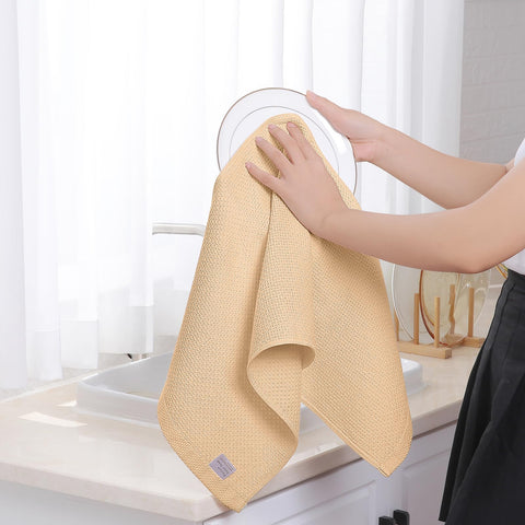 Homaxy apricot waffle towel with dishes shows gentle, scratch free cleaning