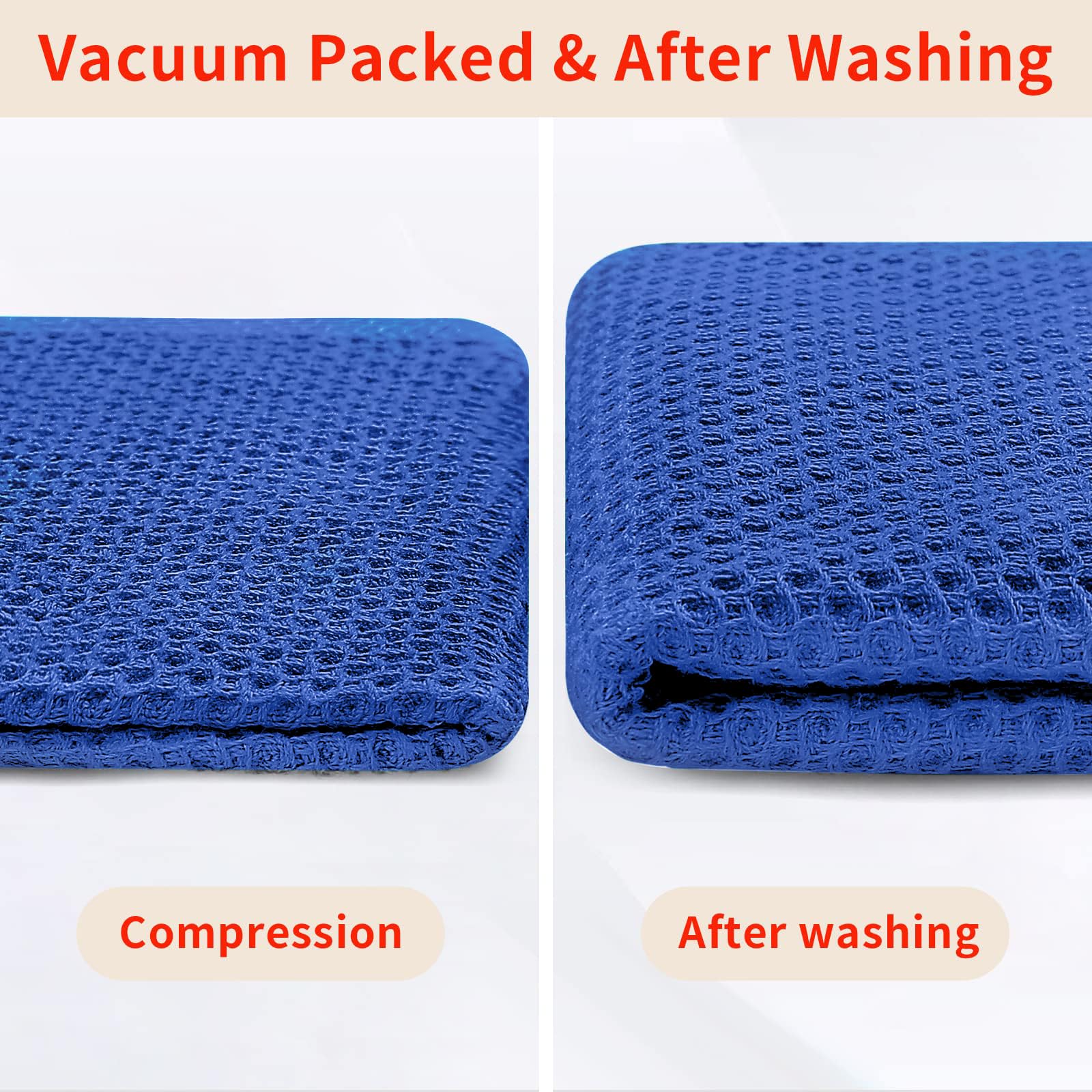 Homaxy Blueberry dish towels in use on pans to absorb moisture.