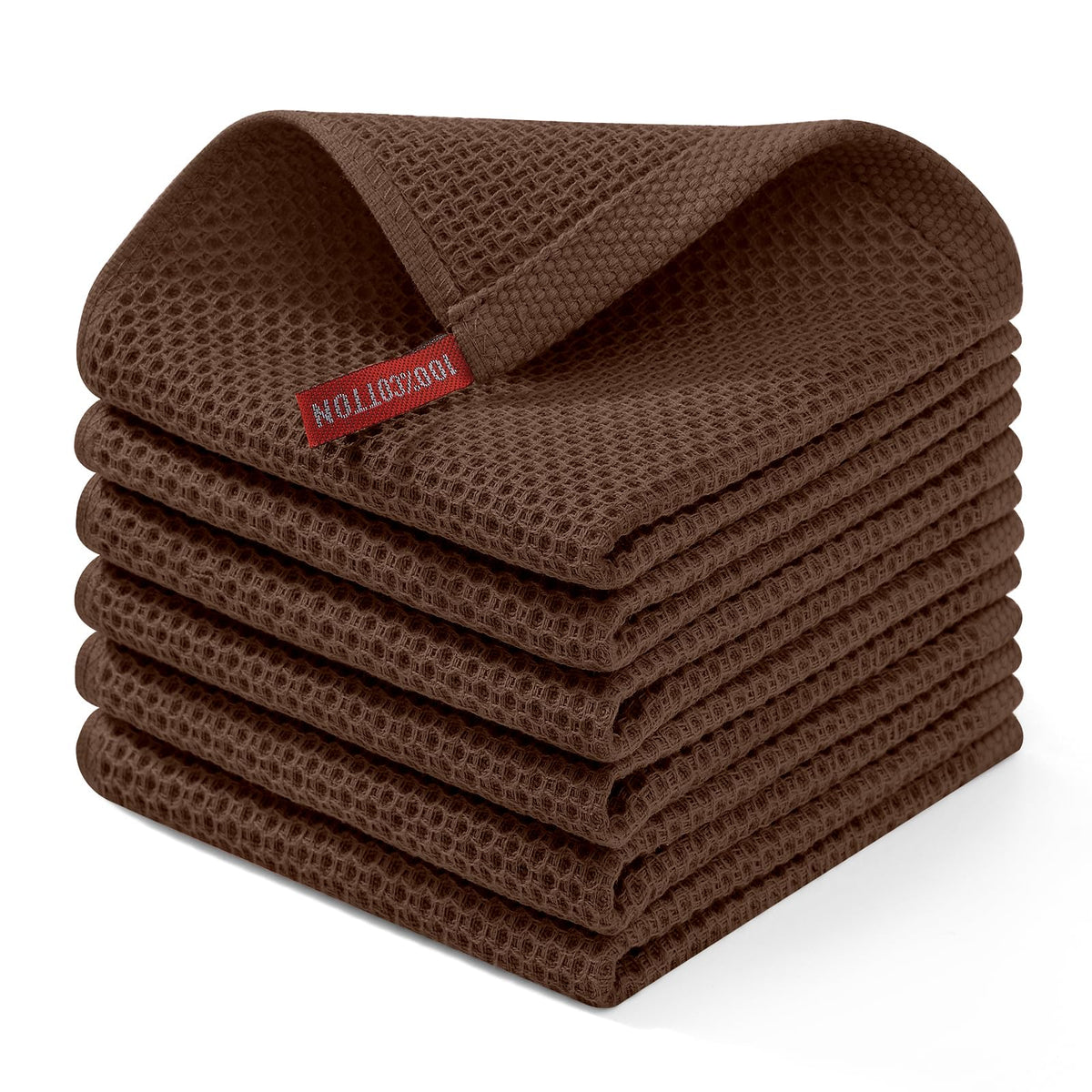Homaxy coffee dishcloth waffle closeup showing soft, durable cotton weave.