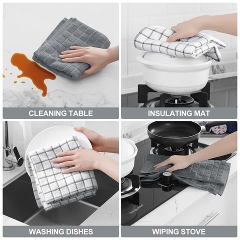 Homaxy towels shown as versatile multi-use setup for dishes and napkins