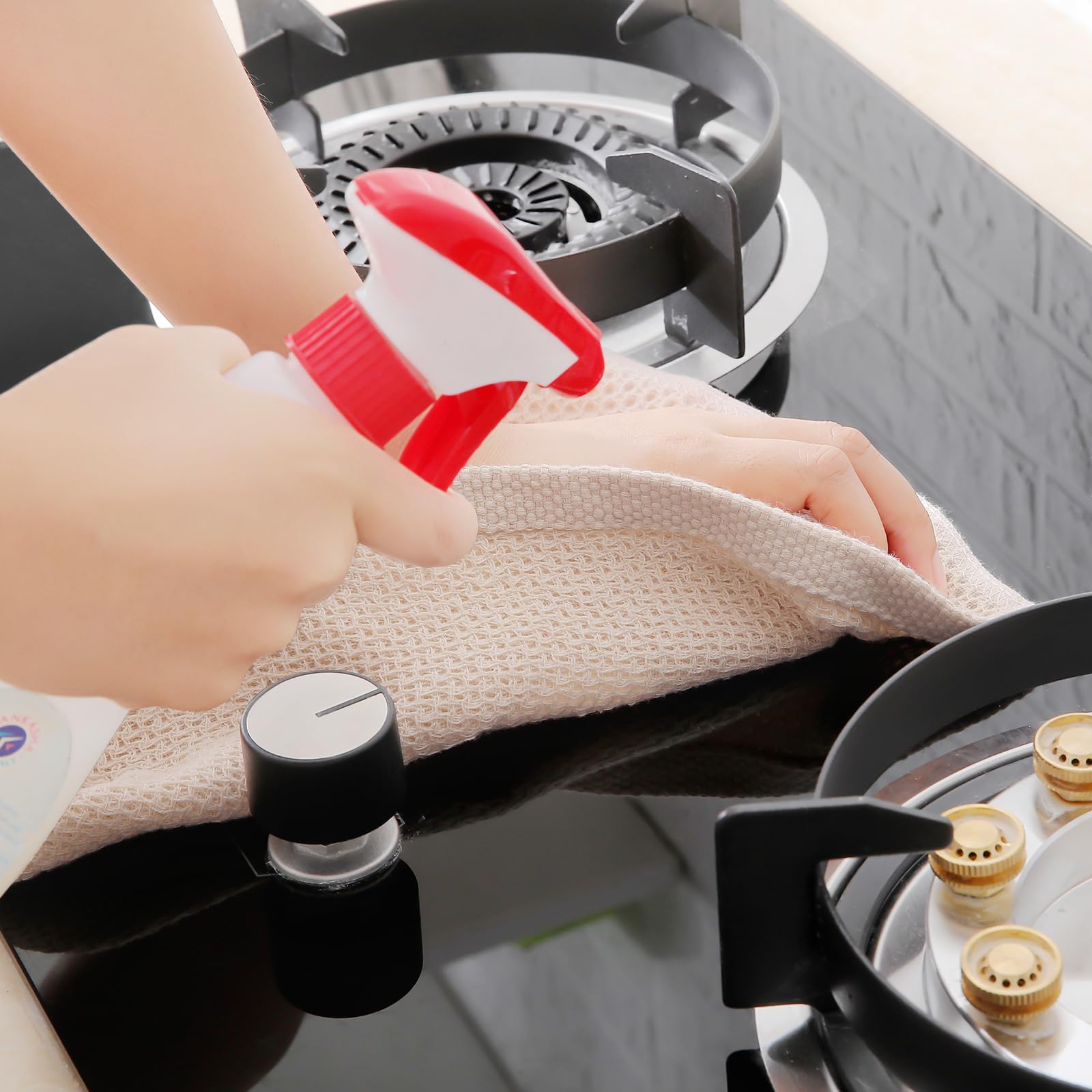 Homaxy towels in use for drying dishes and hands in the kitchen.