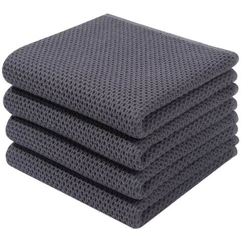 Homaxy dish towels waffle weave dark grey, front view showing soft, durable texture for delicate cookware.