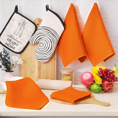 Homaxy orange dishcloth is safe for delicate cookware and surfaces.