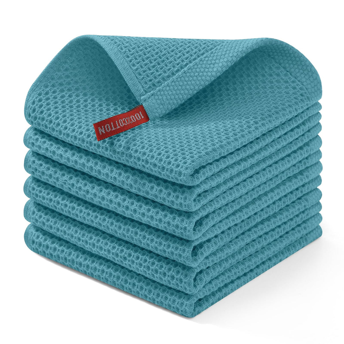 Homaxy lake blue dishcloth with waffle weave for gentle, effective drying.