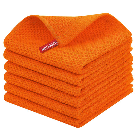 Homaxy dishcloth with orange waffle weave, 12x12 inches, soft and quick-drying.
