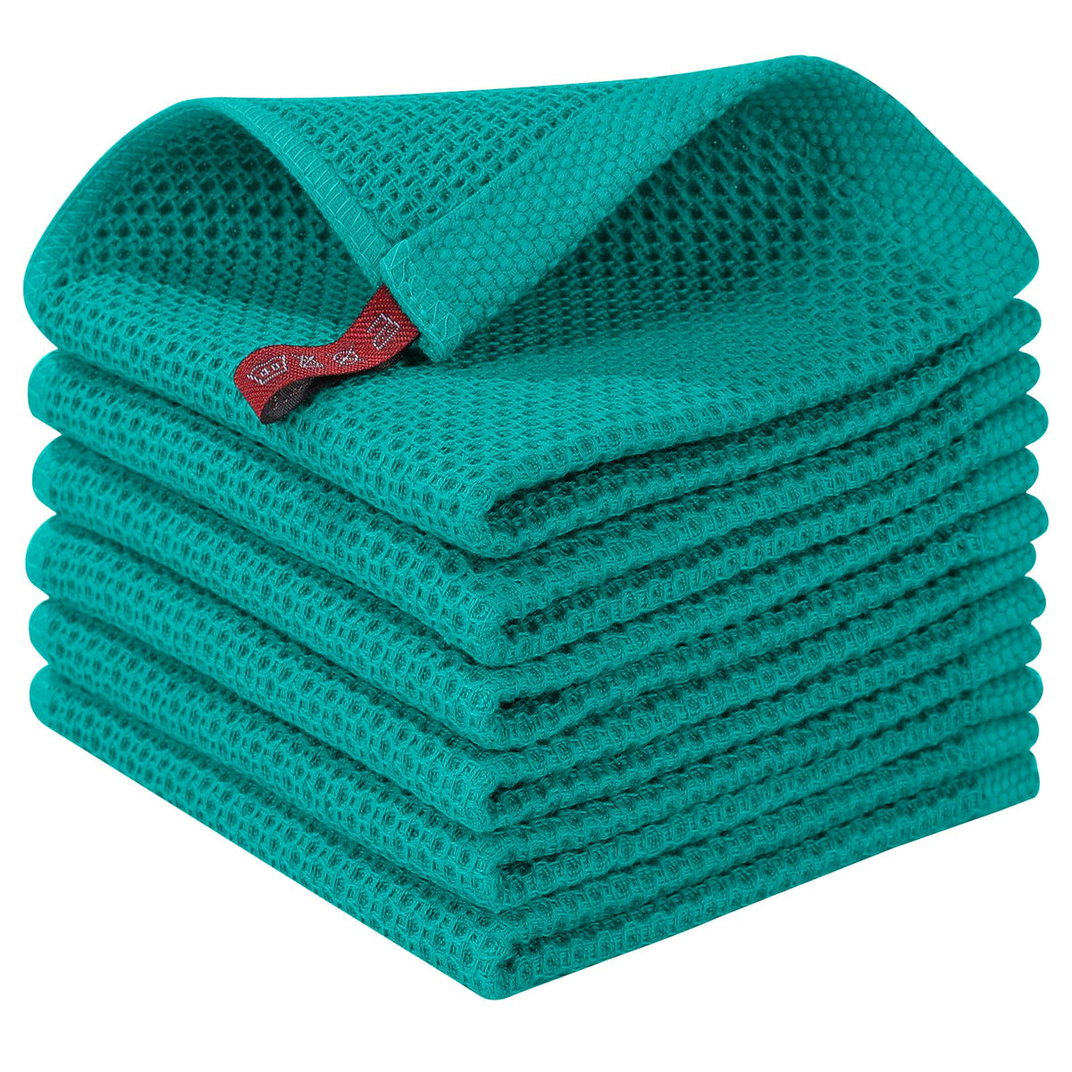 Homaxy waffle-weave teal dishcloth 12x12 inches for quick drying of dishes.