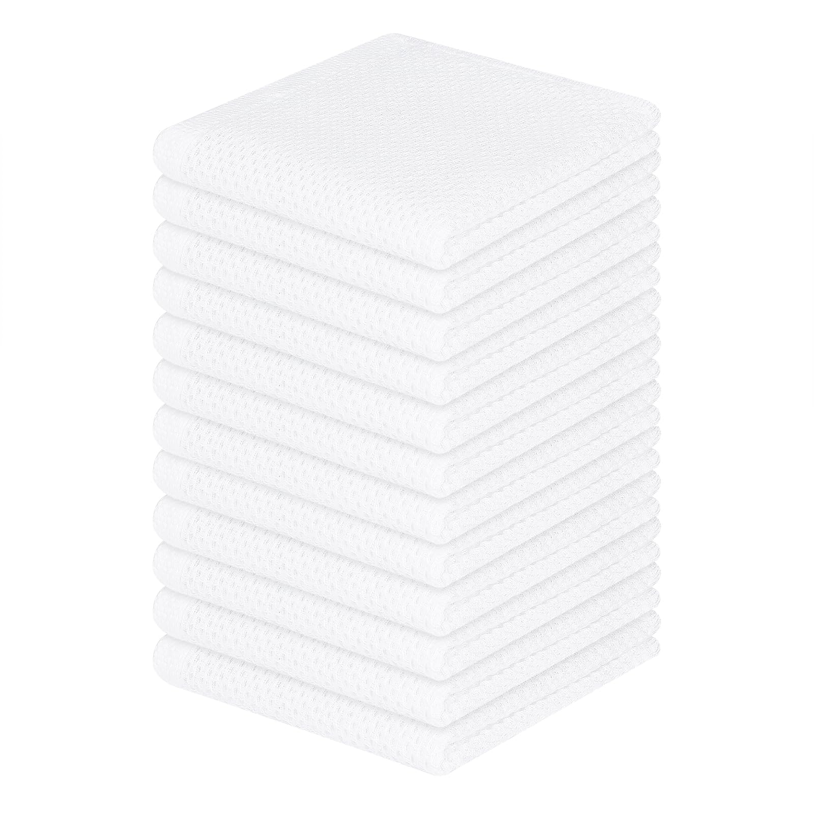 Homaxy waffle-weave dish cloths in white showing a durable cotton texture for scratch-free drying.