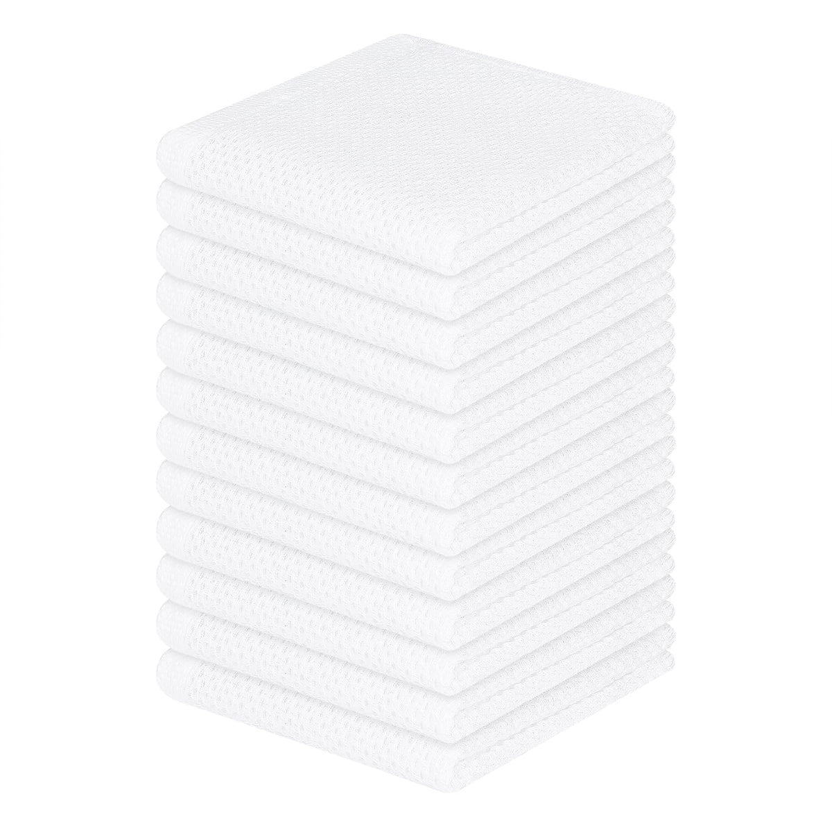 Homaxy waffle-weave dish cloths in white showing a durable cotton texture for scratch-free drying.