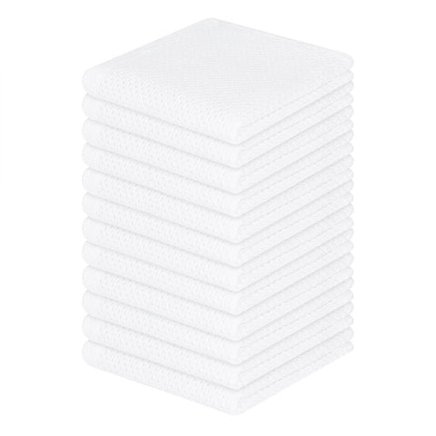 Homaxy waffle-weave dish cloths in white showing a durable cotton texture for scratch-free drying.