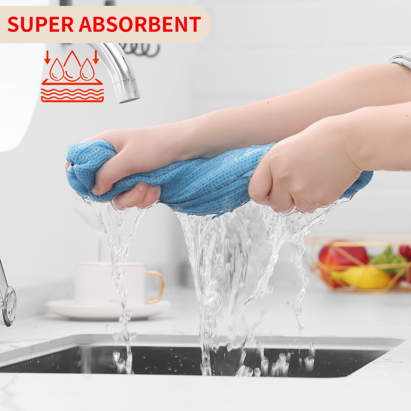Homaxy 12x12 inch dishcloth in use for versatile kitchen wiping