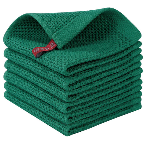 Homaxy dishcloths with waffle weave in dark green offer durable, quick-drying performance.