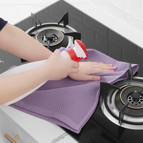 Homaxy four-pack lavender towels in kitchen, great for everyday tasks