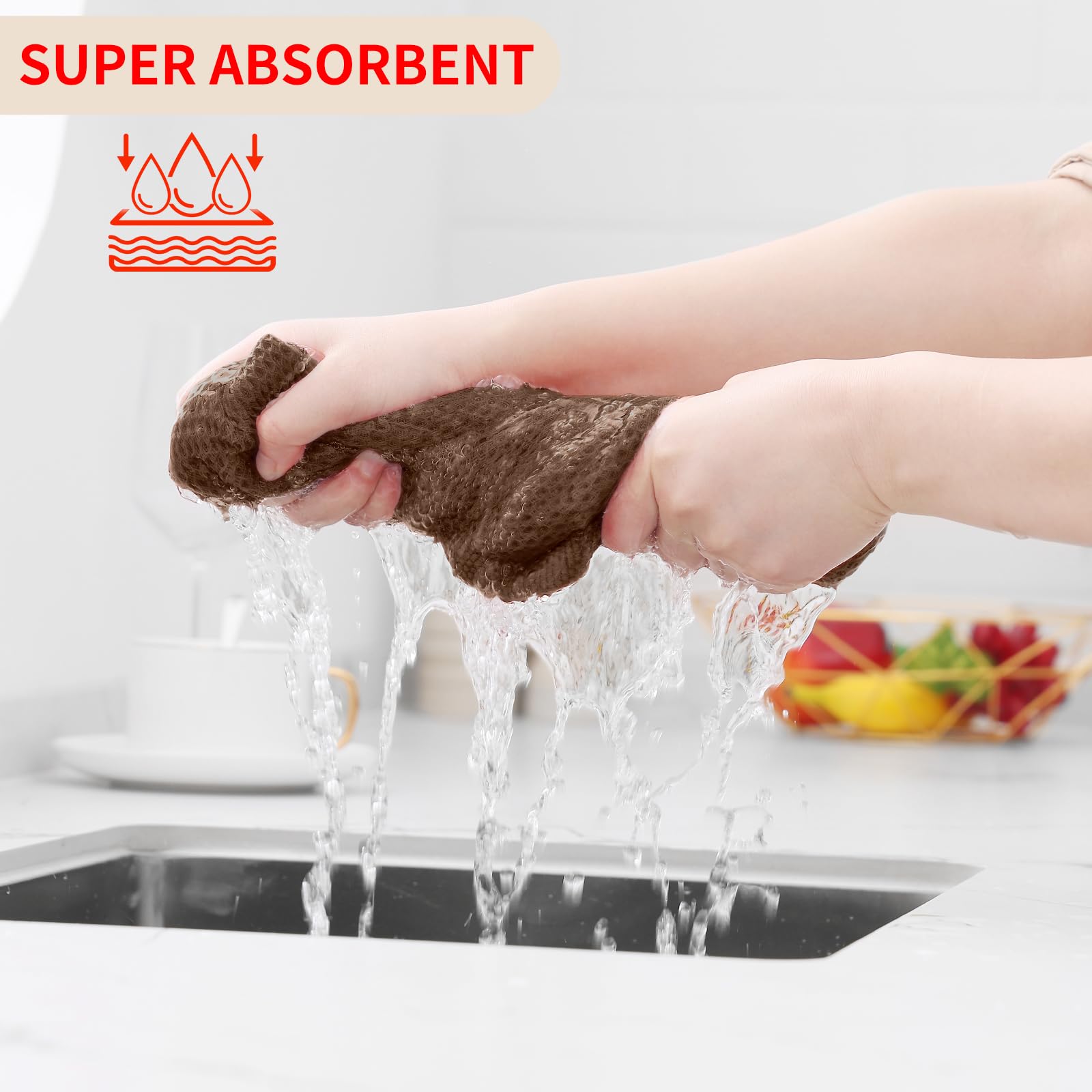 Homaxy kitchen-drying dishcloth in action, absorbs spills quickly.