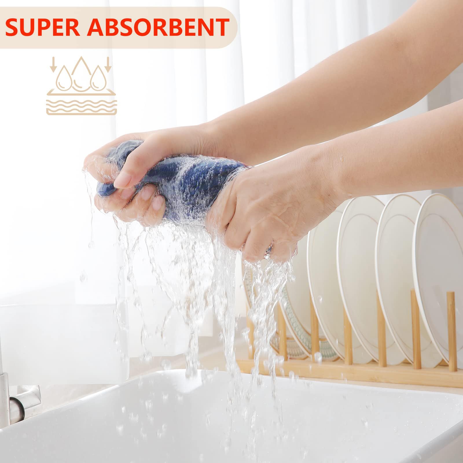 Homaxy navy blue dishcloths eight-pack for organized, quick cleaning.