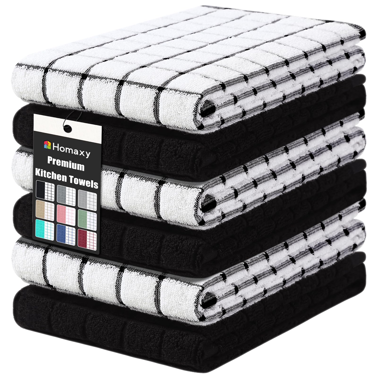 Homaxy premium cotton kitchen towels 16x28 front view showing plush softness