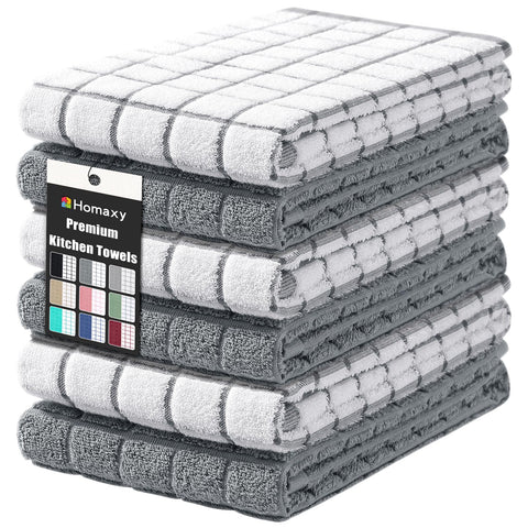 Homaxy premium cotton kitchen towels in grey check, ideal for quick dish drying