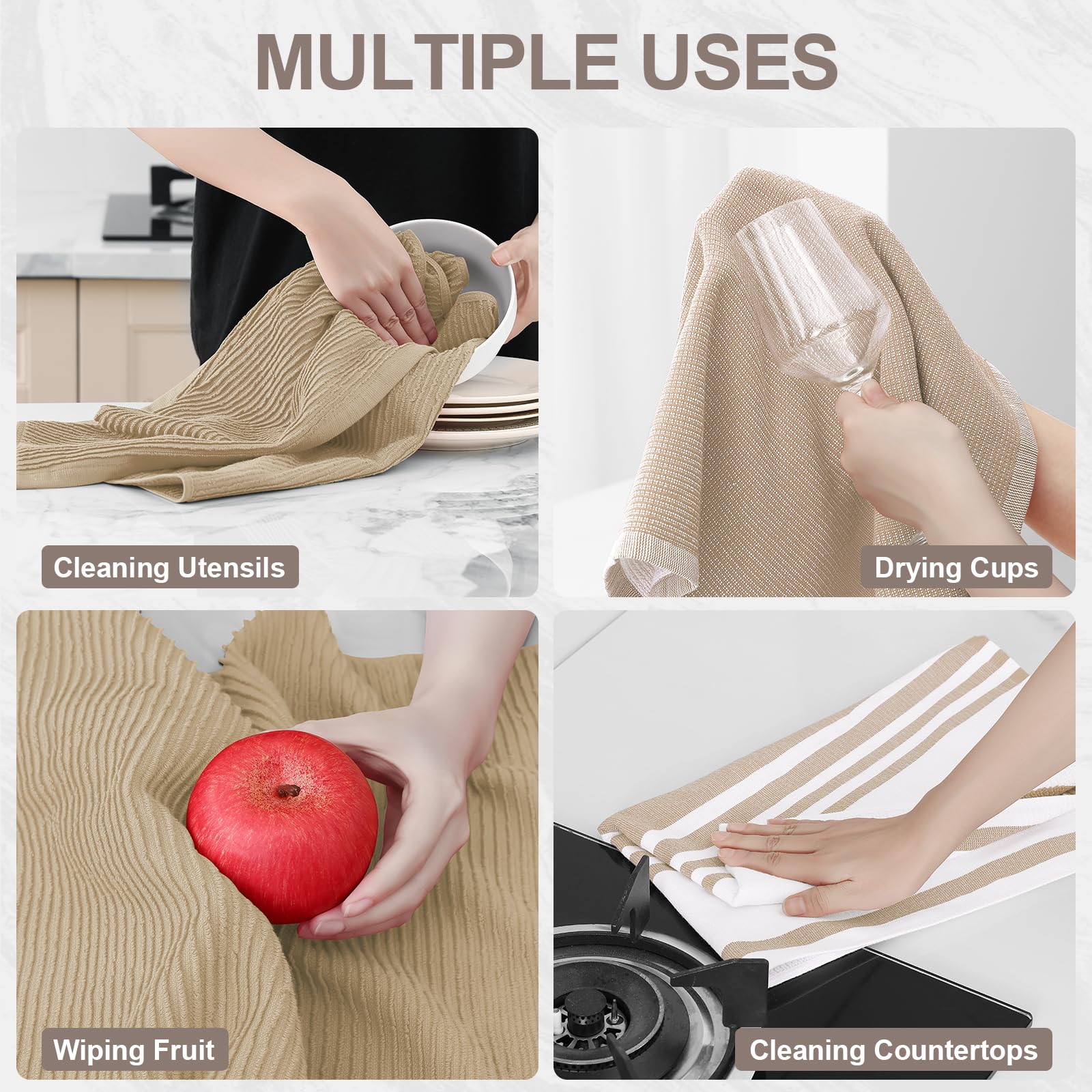 Homaxy premium kitchen towels sized 18x28 inches for broad coverage while cleaning.