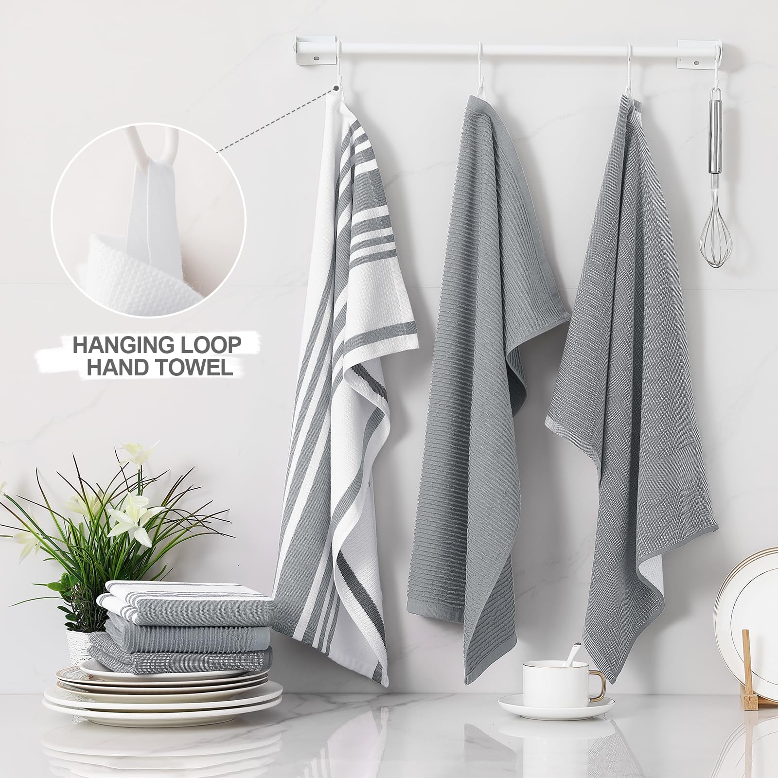 Homaxy Premium Kitchen Towels 380 gsm density highlights quick absorption and drying.
