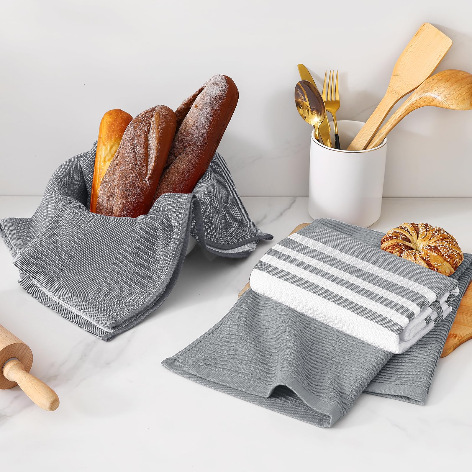 Homaxy Premium Kitchen Towels colorfast fibers endure repeated washing.