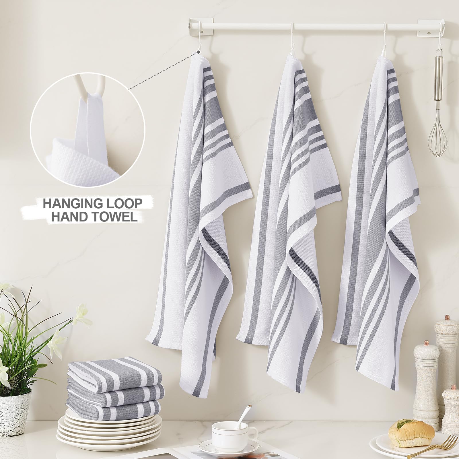 Homaxy towels with hanging loop in gray, easy to store.