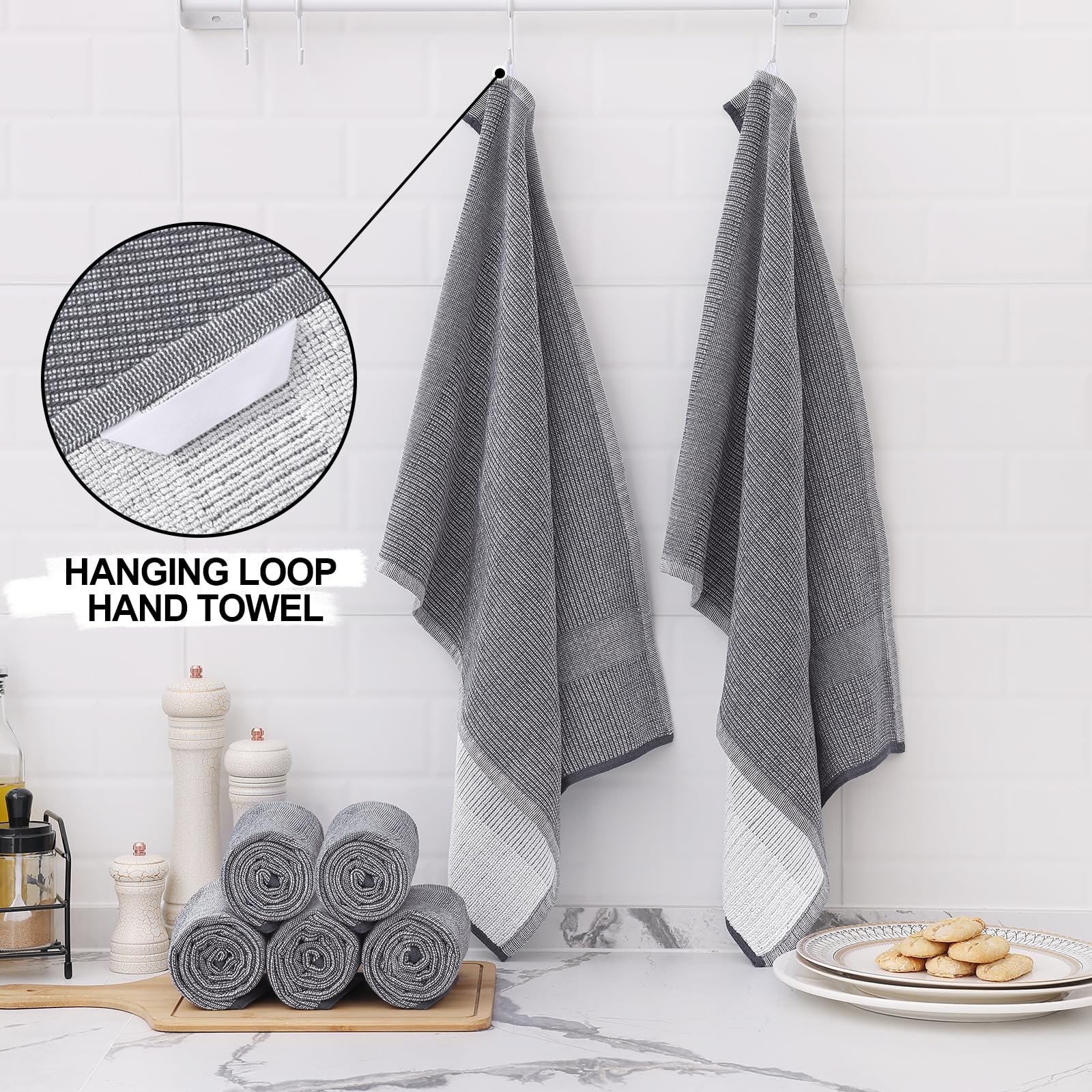 Homaxy premium kitchen towels six-pack with hanging loops for easy drying