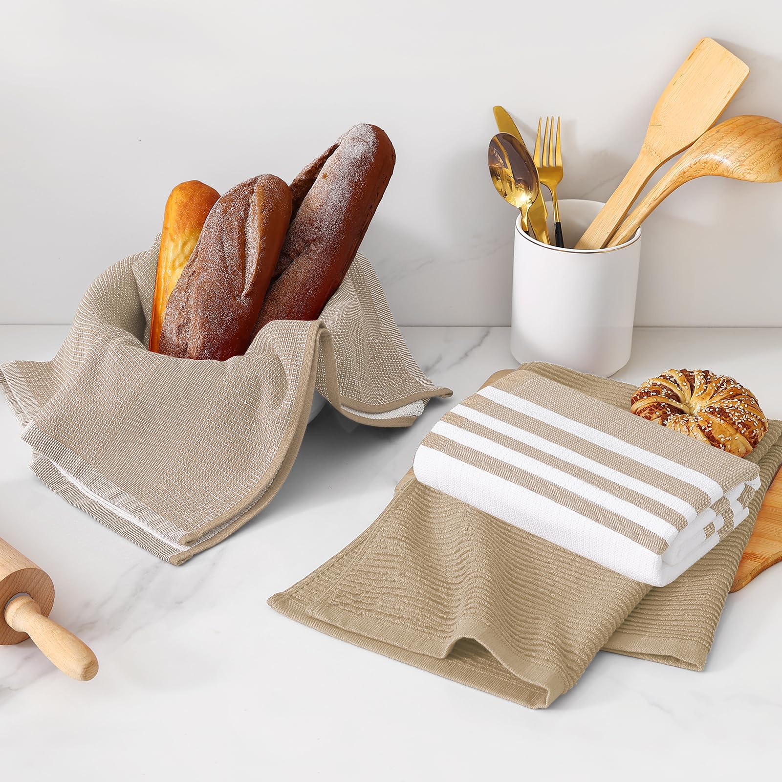 Homaxy premium kitchen towels soft cotton feel for gentle handling and quick drying.