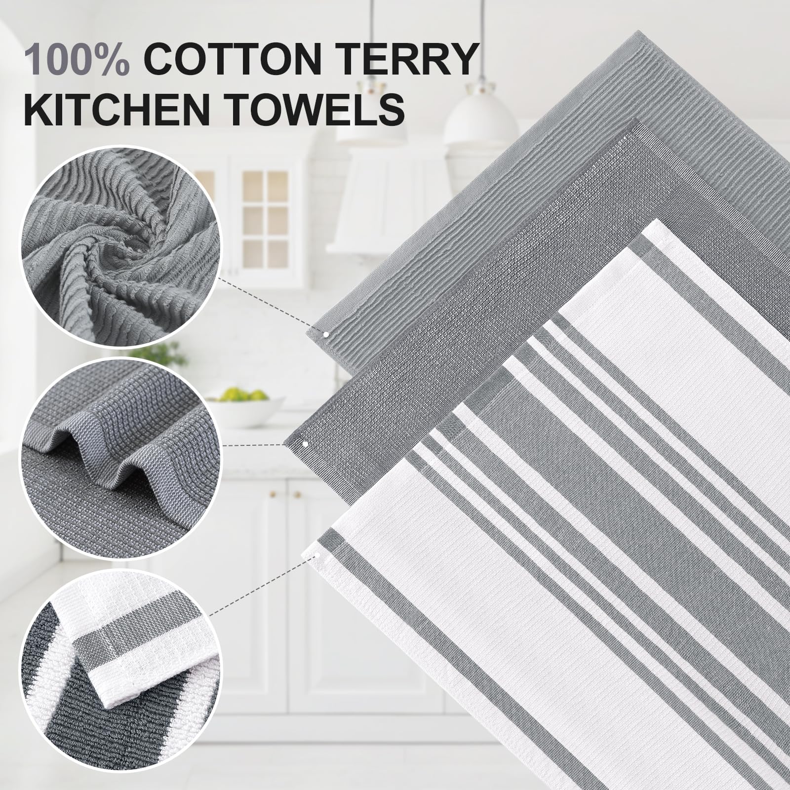 Homaxy Premium Kitchen Towels close-up reveals soft terry weave with strong absorbency.